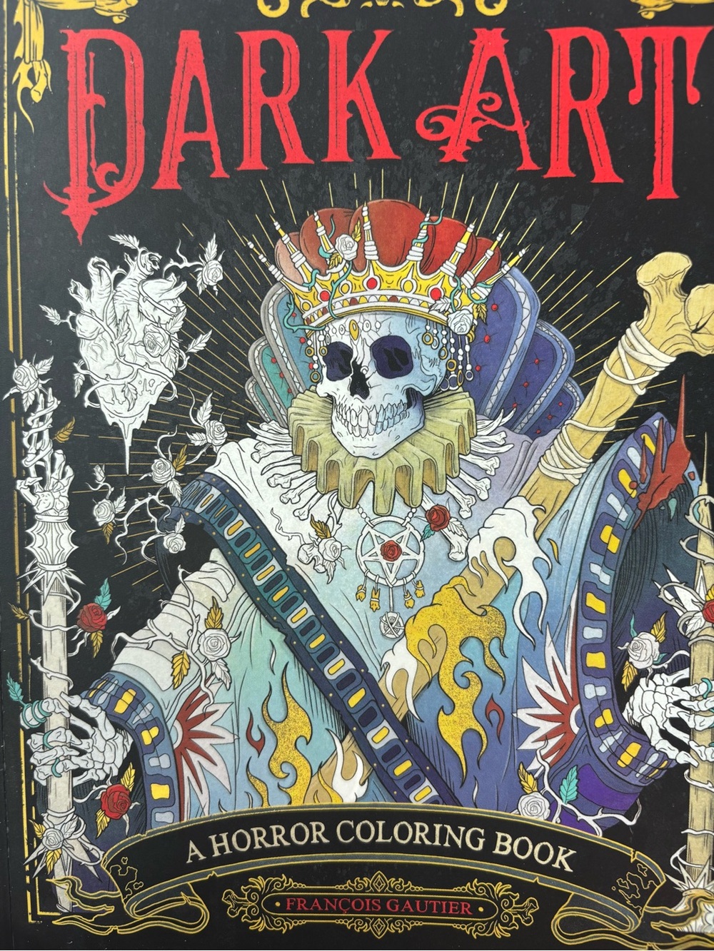 Dark Art Horror Coloring Book — Multicolor Skull King Illustration